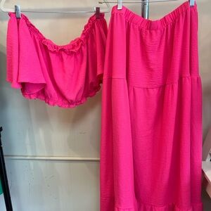 SHEIN Pink Ruffled Maxi Skirt Set for Night Out